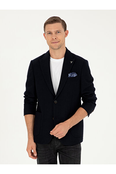 Cacharel Lacivert Slim Fit Yün Karışımlı Blazer Ceket 50296586-VR033