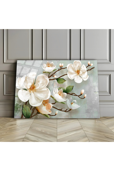 Harikabirev HARİKABİREV | TABLOA CU RAMURI DE FLORI ALBE DE STICLA INESPRIMAT...