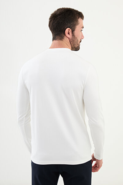 Mcr Ανδρικό μακρυμάνικο μπλουζάκι με λεπτή εφαρμογή, λαιμόκοψη, εκρού - 36837.24K