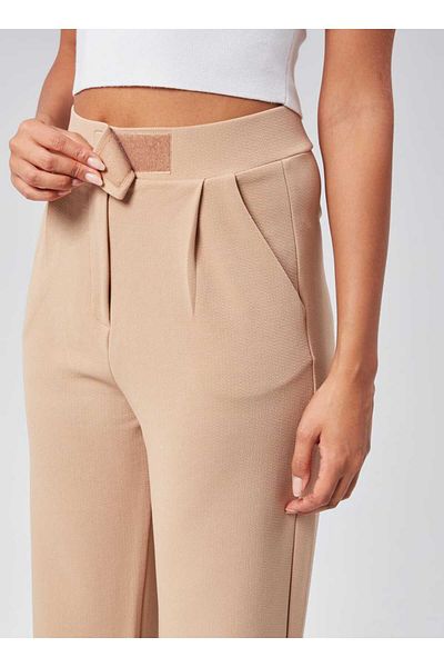 NEVEGE BUTİK Women's Knitted Fabric Full Lycra Velcro Waist Palazzo-Camell