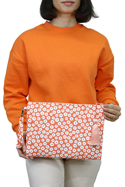 BUSRAKAZANCDESİGN Orange Mini Floral Clutch Bag