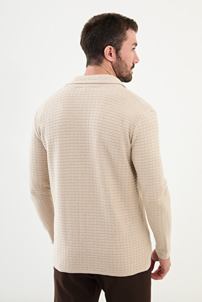 Mcr Patterned Slim Fit Men's Knitwear Jacket Beige - 11240.24K