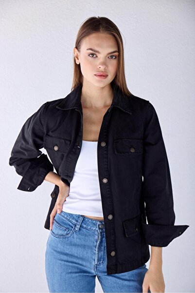 Masha Kate Jachetă neagră din bumbac pur, cu croiala normală