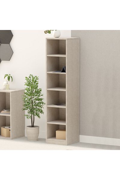 Mahmayi Wooden Storage Display Shelves 6-Tier Freestanding, Box Shelves, Light Concrete