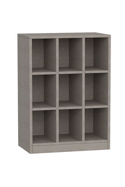 Mahmayi Wooden Display Shelves with 9 Storage Compartment, Freestanding, Light Concrete