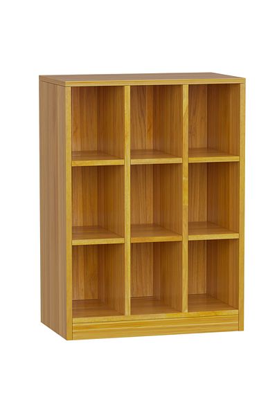 Mahmayi Wooden Display Shelves with 9 Storage Compartment, Freestanding, Light Walnut