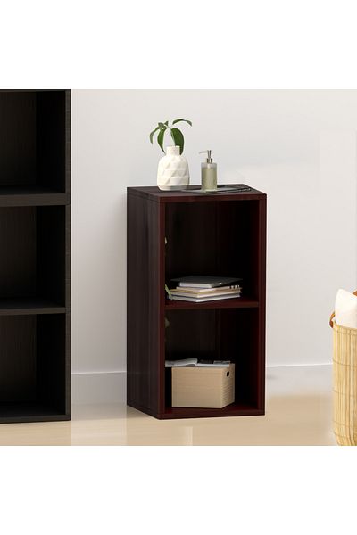 Mahmayi Wooden Storage Display Shelves 2-Tier Freestanding, Box Shelves, Dark Walnut