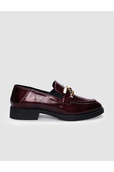 Cabani 100% Genuine Leather Claret Red Patent Leather Buckle Women's Casual Shoes