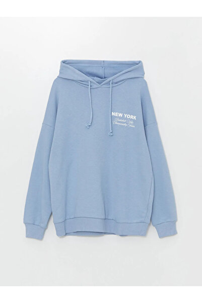 LC Waikiki Hanorac supradimensionat cu mânecă lungă cu imprimeu albastru mat ...