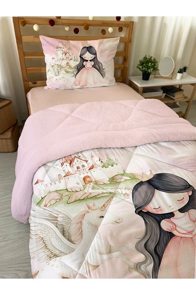 Evmila Double Sided Princess Girl Patterned Quilted Quilt - Single Sleeping Set