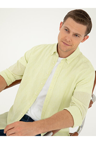 Cacharel Yeşil Slim Fit Keten Karışımlı Gömlek 50266184-VR087