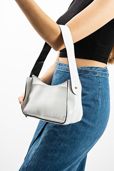 MY VİNTAGE Women's Crocodile Patterned Baguette Bag