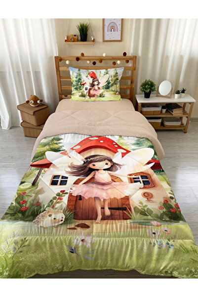 Evmila Çift Taraflı Sevimli Hayvan Desenli Kapitone Yorgan - Tek Kişilik Kişi...