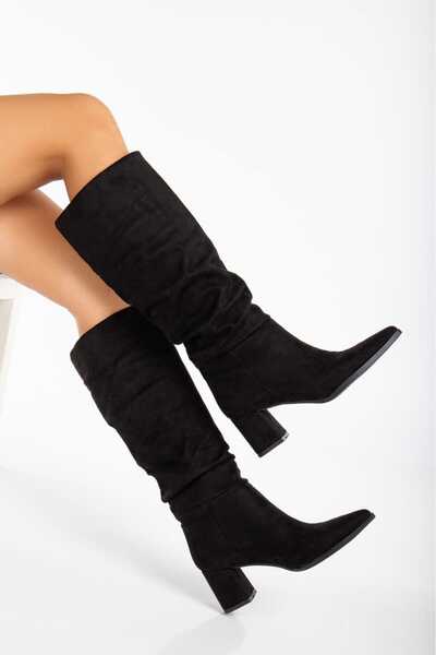 No 35 SİVRİ BURUN BÜZGÜ KADIN TOPUKLU FERMUARSIZ ÇİZME