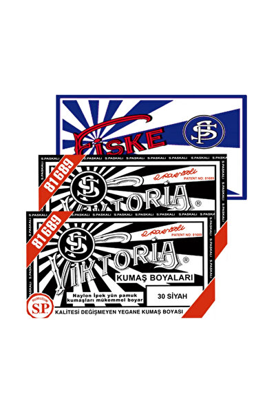 viktorya Viktoria toz siyah kumaş boyası 2 adet + Fiske kumaş boyası sabitleyici