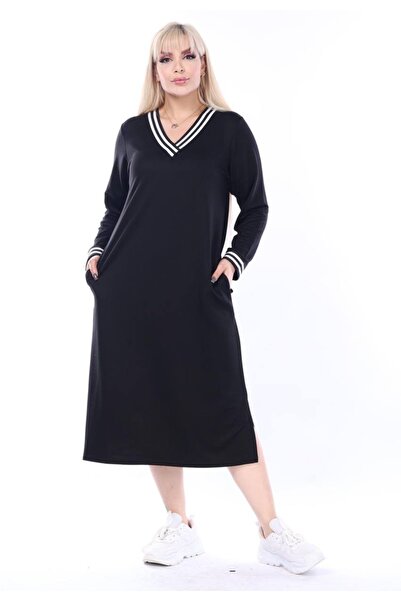 TOPSHOW Φόρεμα από βαμβακερό βισκόζη με μακρυμάνικο τσέπη