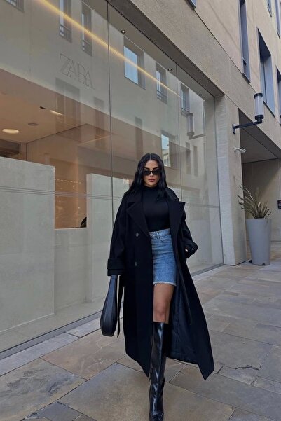 Eka Жіночий чорний довгий кашеміровий пальто 0999-6301