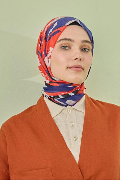 AMİNENESİL Cardion Cotton Silk Shawl Navy Blue Red Color