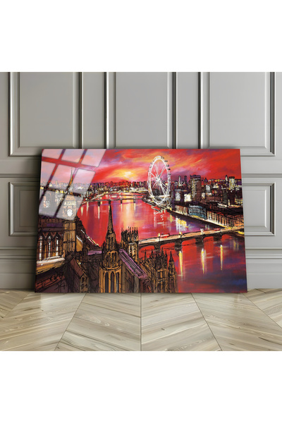 Harikabirev HARİKABİREV | STICLA INRUPATĂ (TEMPERATĂ) TONE ROȘI Pictură peisajistică 01 | TMTEKLİ