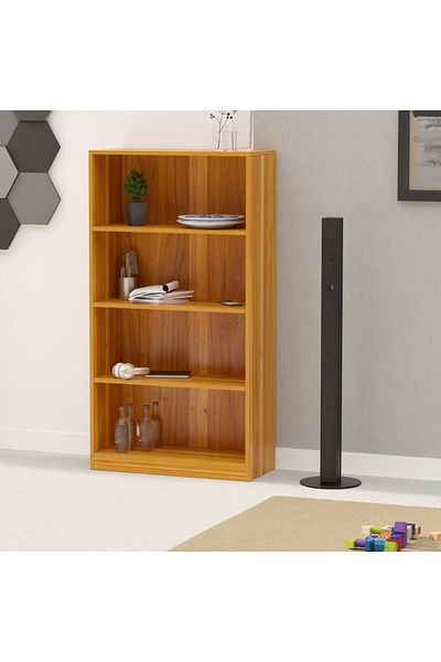 Mahmayi Wooden Storage Display Shelves 4-Tier Freestanding, Light Walnut