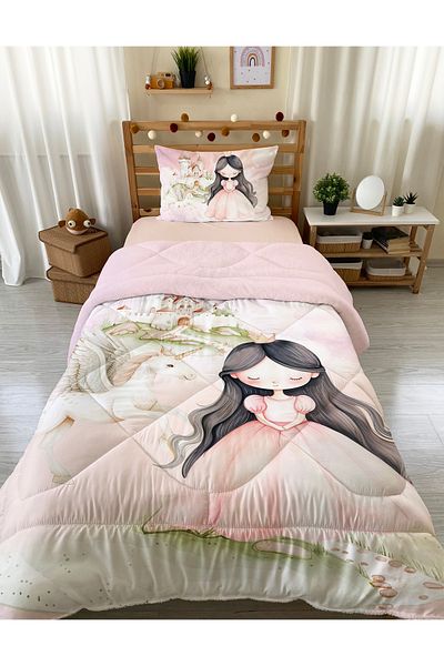 Evmila Double Sided Princess Girl Patterned Quilted Quilt - Single Sleeping Set
