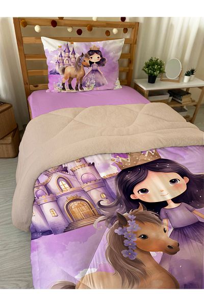Evmila Double Sided Princess Girl Patterned Quilted Quilt - Single Sleeping Set