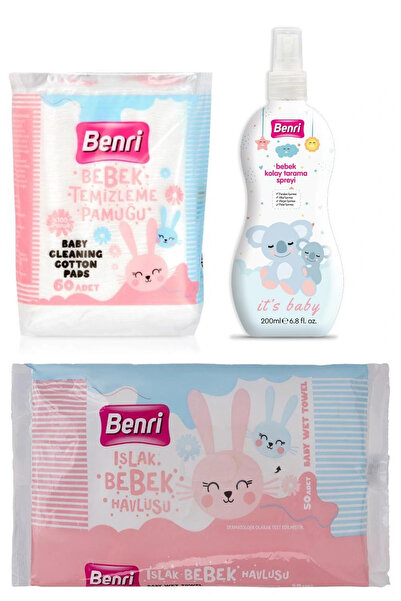 Benri Bebek Kolay Tarama Spreyi 200 ml Bebek Temizleme Pamuğu 60 Adet Islak B...