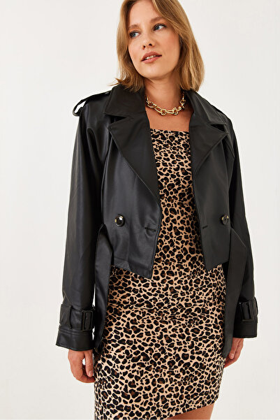 Bianco Lucci Krátký kožený trenčkot 2386 60251852 podrobný dámský pásek