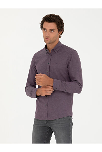 Cacharel Mürdüm Slim Fit Uzun Kollu Gömlek 50279988-VR074