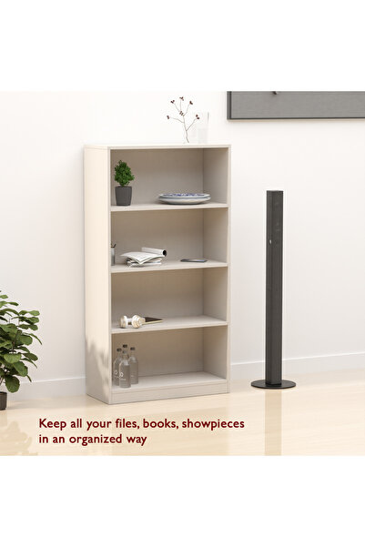 Mahmayi Wooden Storage Display Shelves 4-Tier Freestanding, Light Concrete