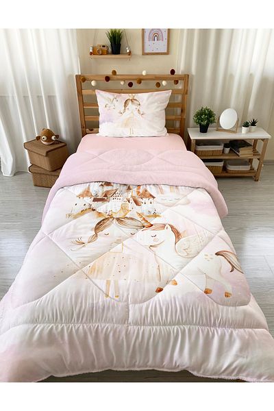 Evmila Double Sided Unicorn Patterned Quilted Quilt - Single Sleeping Set