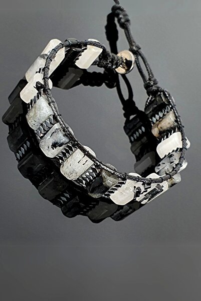 Seven Art Jewelry سوار من الحجر الطبيعي، سوار كوارتز روتيل، سوار اسطواني، سوار رجالي، سوار نسائي