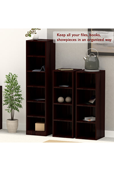 Mahmayi Wooden Storage Display Shelves 4-Tier Freestanding, Box Shelves, Dark Walnut