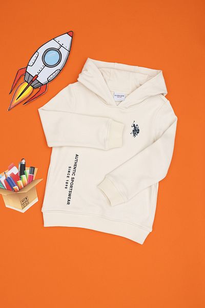 U.S. Polo Assn. Boy's Cream Hooded Sweatshirt 50293519 -Vr071