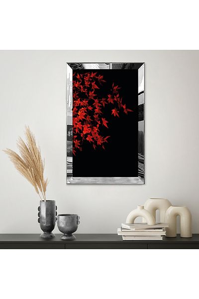 Zevahir Mobilya Dekorasyon Tablou MDF unic abstract modern de toamnă roșu cu cadru din plexiglas cu oglindă argintie