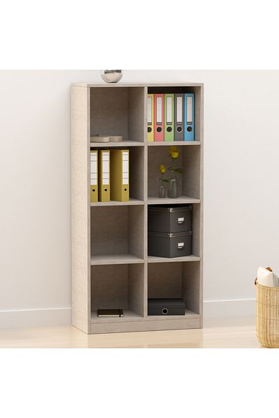 Mahmayi Wooden Display Shelves with 8 Storage Compartment, Freestanding Files, Light Concrete