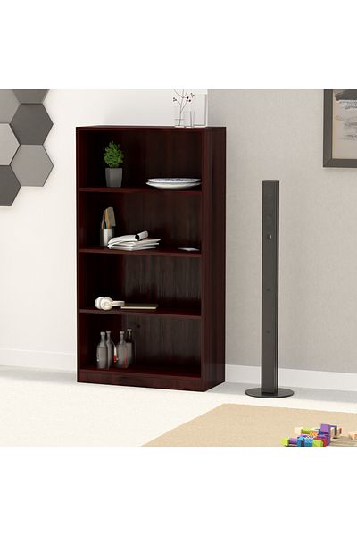 Mahmayi Wooden Storage Display Shelves 4-Tier Freestanding, Dark Walnut