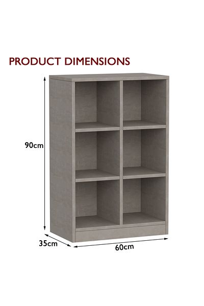 Mahmayi Wooden Display Shelves with 6 Storage Compartment, Freestanding, Light Concrete