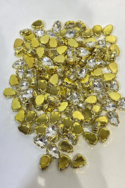 Limelia Gold Şeffaf Damla Metal Kasalı Beyoğlu Taşı Dikme Cam Boncuk 5 Adet