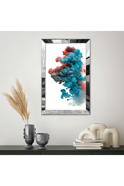 Zevahir Mobilya Dekorasyon Pictură colorată Smoke cu cadru din plexiglas cu oglindă argintie MDF unică