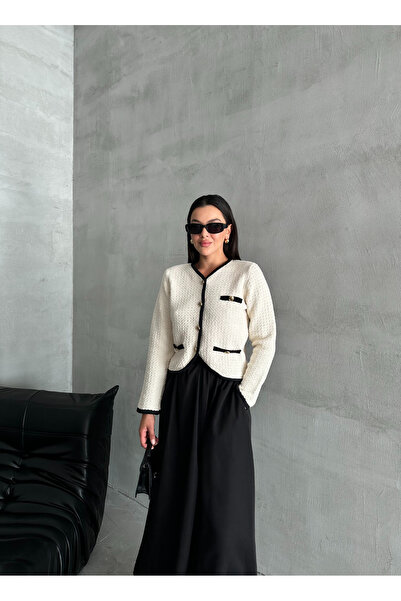 Laluvia Cream Alya Buttoned Knitted Cardigan-4453