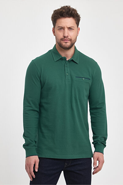 ENQUE Ανδρικό μακρύ βασικό πόλο πράσινο φούτερ με τσέπες