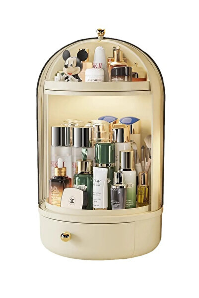Emofom Shine Display Rack 360 Rotating Stand with Drawers and Shelf and Container Makeup Organizer Cosmetic Organizer