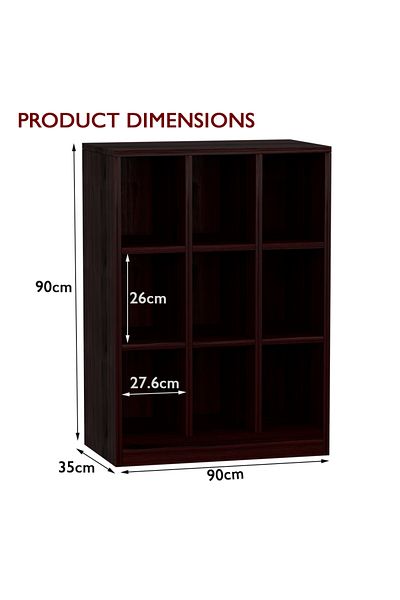 Mahmayi Wooden Display Shelves with 9 Storage Compartment, Freestanding, Dark Walnut