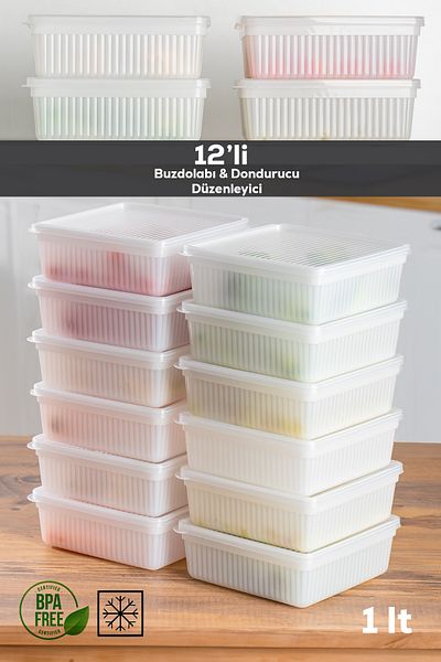 Porsima 1196 12 Pieces Rectangular No-Frost Deep Freezer Multi-Purpose Food Storage Container Set