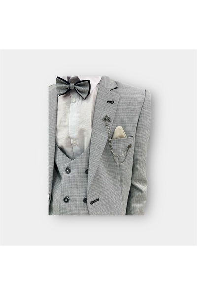 WENA KİDS Grey Children's Suit - Jacket, Vest, Pants and Shirt Set