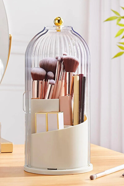 Emofom Claire 360 Rotatable Brush with Transparent Lid and Stand Cosmetic Makeup Organizer