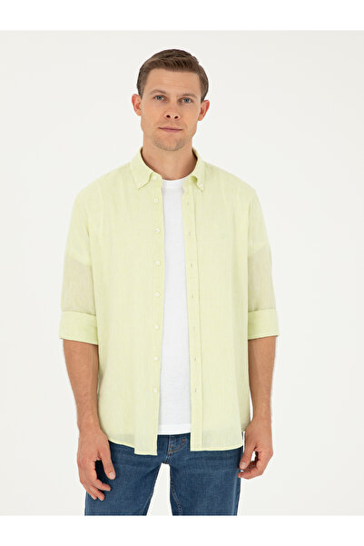 Cacharel Yeşil Slim Fit Keten Karışımlı Gömlek 50266184-VR087