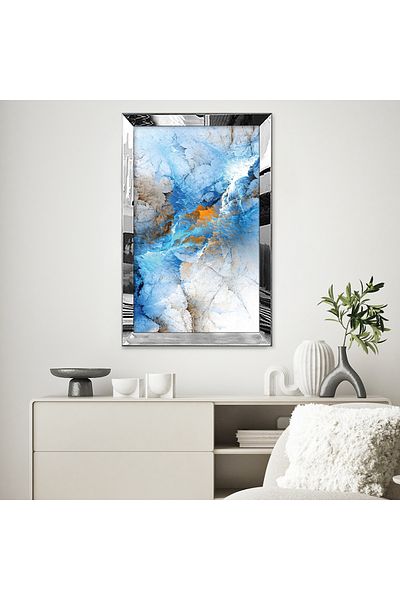 Zevahir Mobilya Dekorasyon Pictură unică MDF cu cadru din plexiglas cu oglindă argintie, peisaj abstract, cer, nori