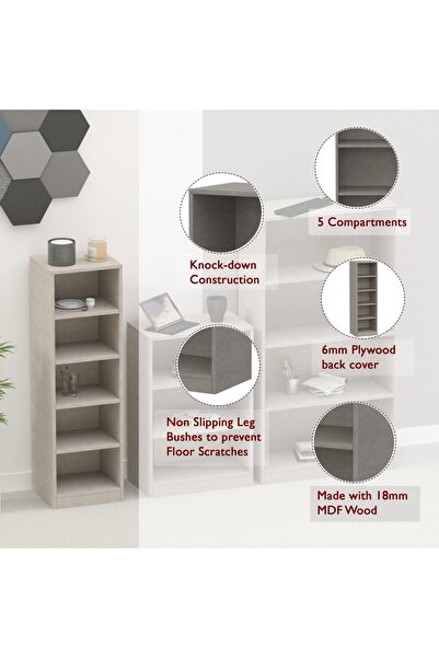 Mahmayi Wooden Storage Display Shelves 5-Tier Freestanding, Light Concrete